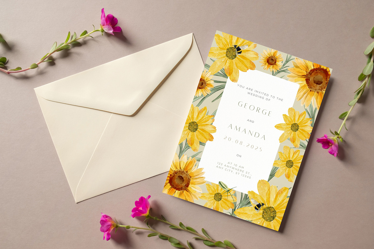 Sunflower Wedding Invitation, an Invitation Template by cmatworks (Photo 1 of 4)
