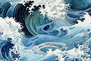 Mighty Sea Waves. Seamless Bundle 2