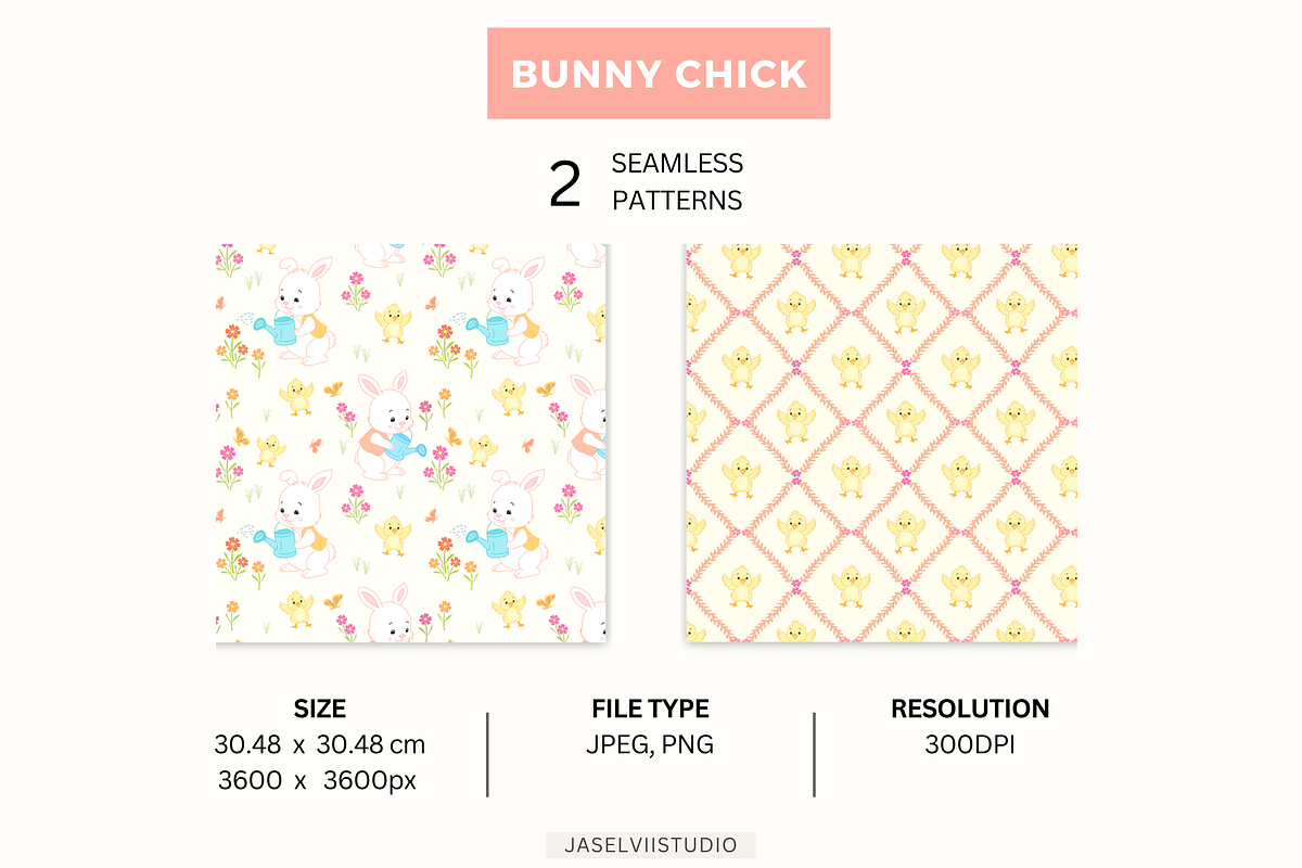Bunny Chick - Cream, a Pattern Graphic by Jaselvii Studio (Photo 2 of 5)