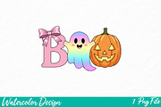 Boo Halloween Png, Iridescent Ghost, an Illustration by Watercolor design (Thumbnail 1 of 3)