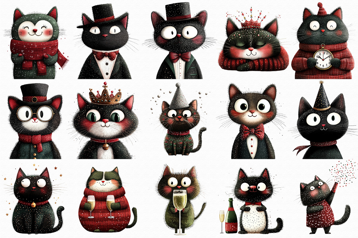 New Year Cat Clipart, an Illustration by Libby Wishes (Photo 6 of 7)