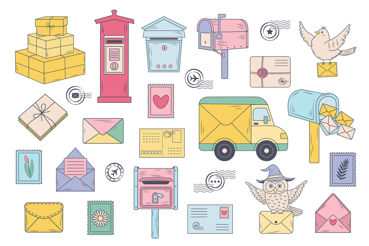 Post office, mail delivery set, an Object Illustration by JulyGart (Photo 2 of 3)