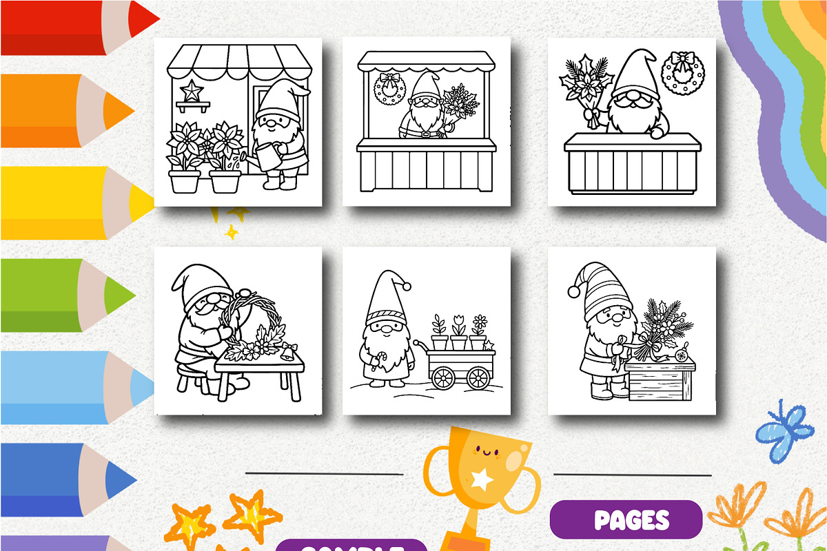 Christmas Gnome Flower Shop Coloring, a Seasonal Illustration by Design Zone (Photo 4 of 5)
