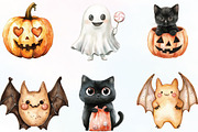 Watercolor Cute Spooky Clipart, an Illustration by CraftArtStudio (Thumbnail 2 of 6)