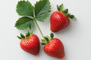 Strawberry with green leaves isolate, a Food & Drink Photo by Pixeness Studio