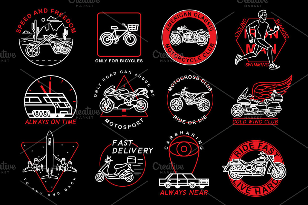 12 motorcycle and sport emblems, an Illustration by WINS Doodle shop (Photo 2 of 2)