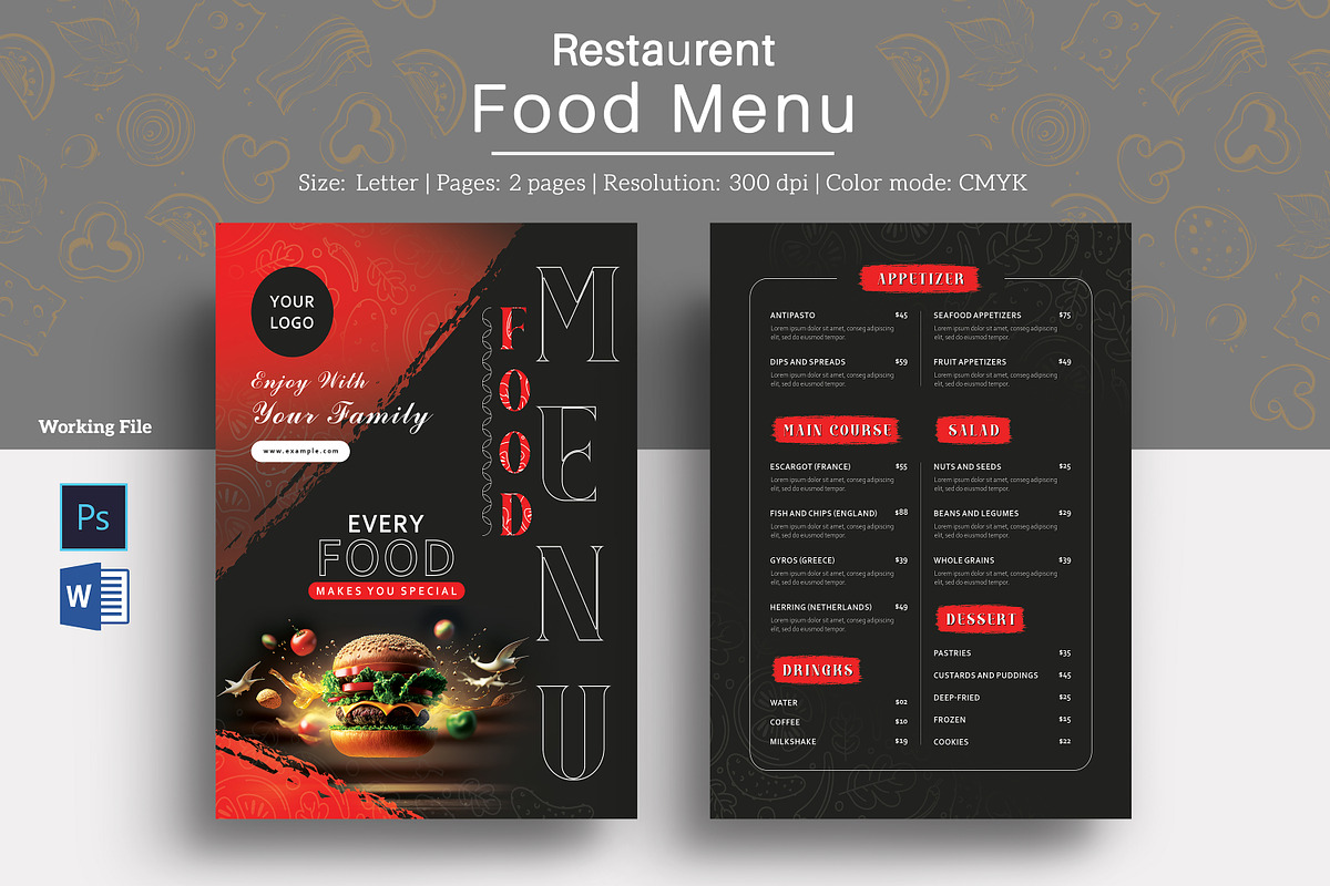 Food Menu Template, a Flyer Template by crazyOWL (Photo 1 of 3)