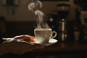 Steaming cup of coffee, a Food & Drink Photo by professorinc
