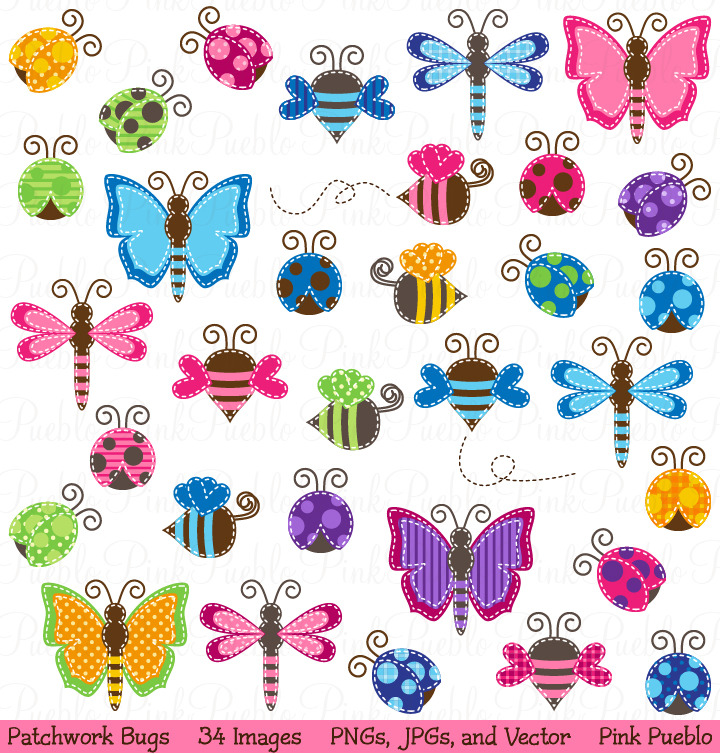 Patchwork Bugs Clipart & Vectors, an Illustration by PinkPueblo