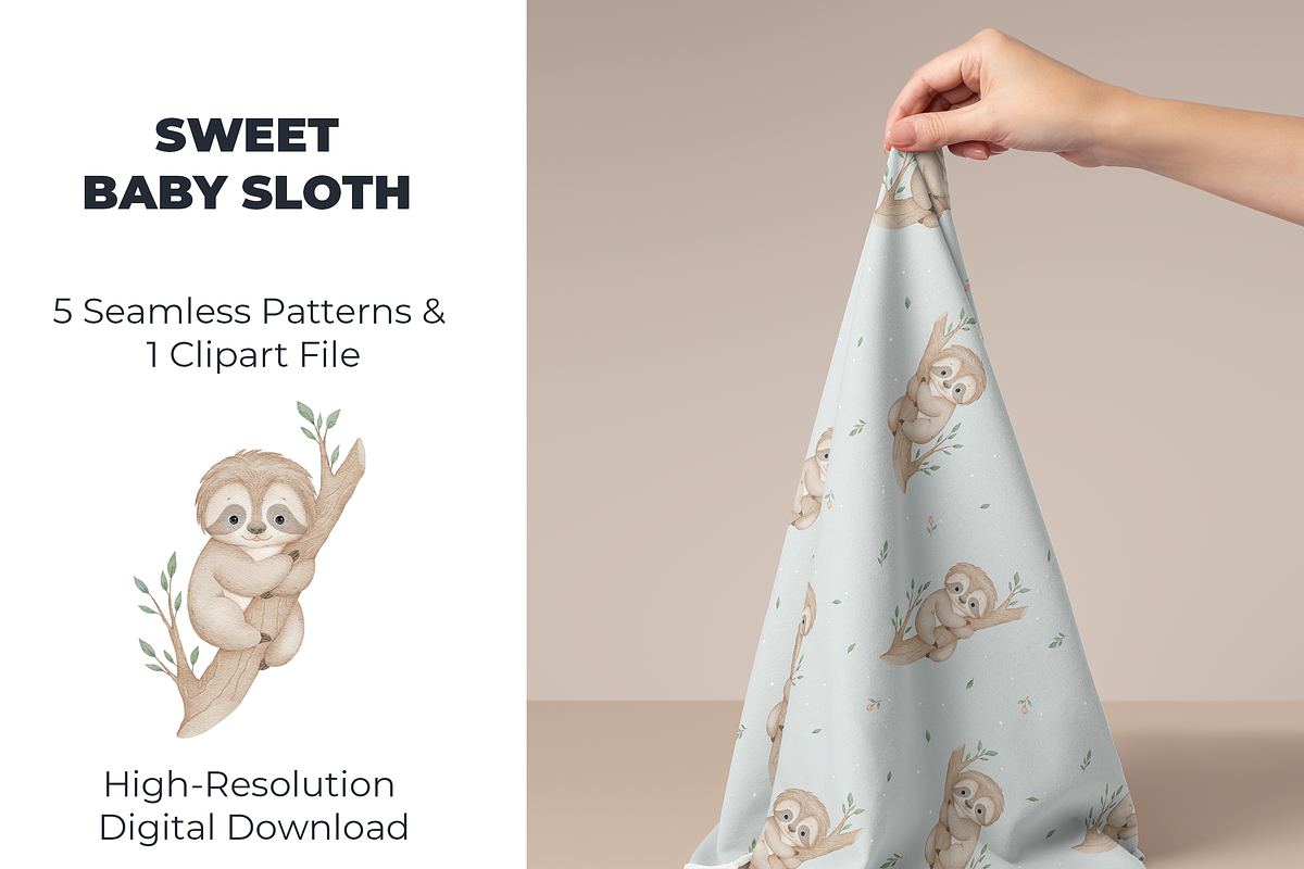 Baby Sloth – Patterns & Clipart, a Pattern Graphic by tetiartline (Photo 1 of 7)