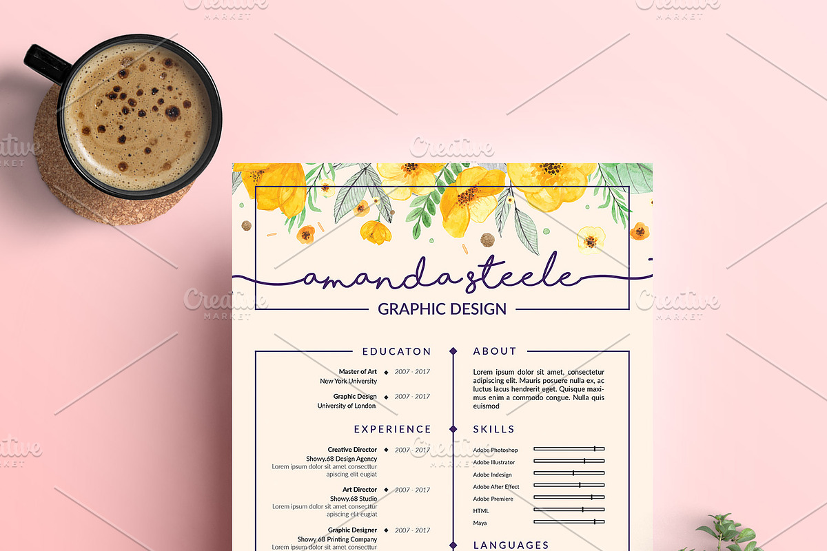 Floral CV / Resume Template /N, a Resume Template by Showy68 Template (Photo 2 of 5)