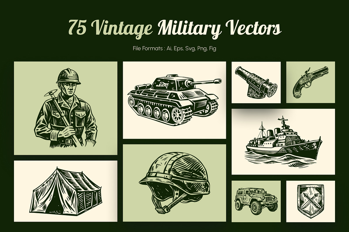 Vintage Military Art Set, an Object Illustration by Prosymbols (Photo 1 of 10)