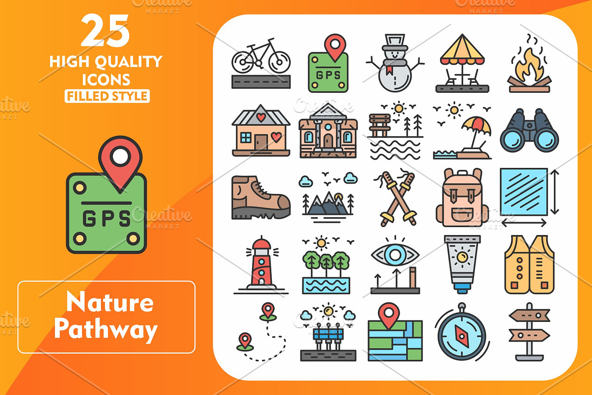 Nature Pathway 25 Line Filled Icons, an Icon by Pexelpy