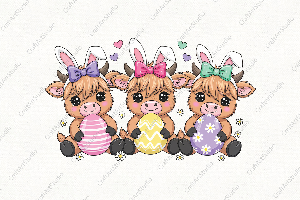 Cool Highland Cow Easter PNG, Bunny, an Illustration by CraftArtStudio (Photo 1 of 4)