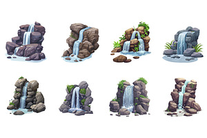 Small waterfall in the rocks. River, an Illustration by Valerie Bodnar