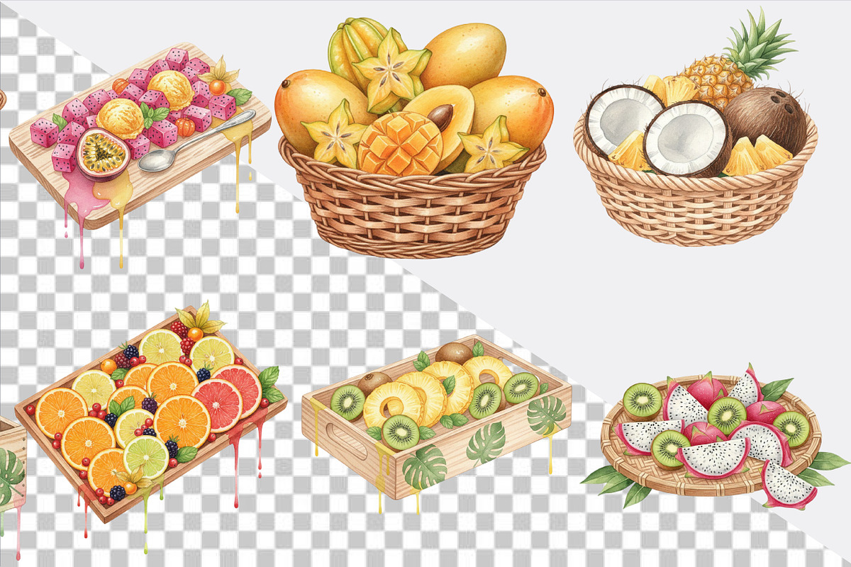 Watercolor Tropical Fruits Summer C, an Illustration by SVGArt (Photo 7 of 9)