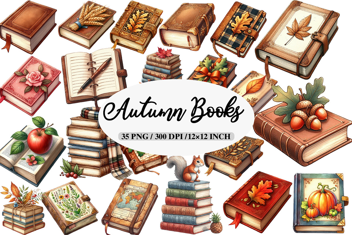 Watercolor Autumn Books Clipart, an Illustration by Daily.Designs (Photo 1 of 5)