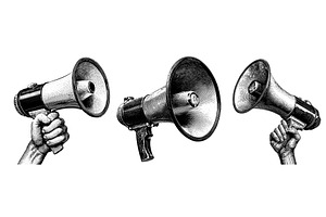 Megaphones engraving set. Megaphone, an Object Illustration by Stock-Smart-Start