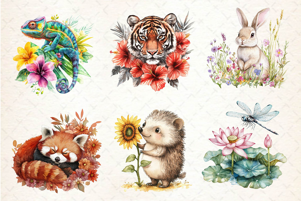 Vibrant Flowers Animals Clipart, an Illustration by Dream Creation (Photo 3 of 6)