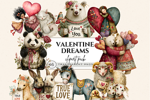 VALENTINE DREAM ANIMALS CLIPART PACK, an Animal Illustration by Daring Digies