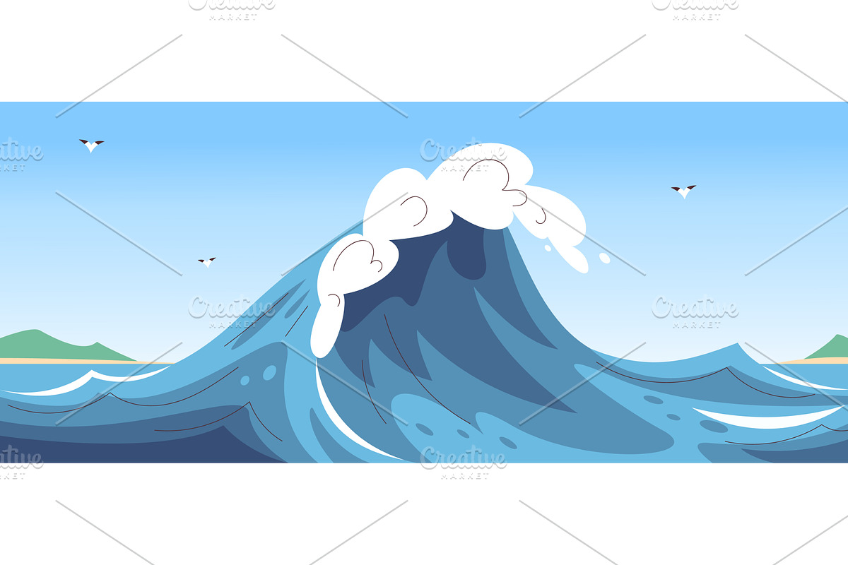 Big wave surf background. Ocean sea, an Illustration by Stock-Smart-Start