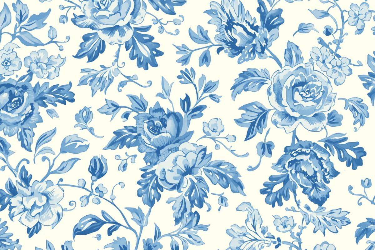 French Toile Floral Repeat Pattern, a Pattern Graphic by elfy creative