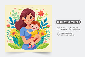 A joyful mother smiles while holding, a Graphic by Iftikhar Alam