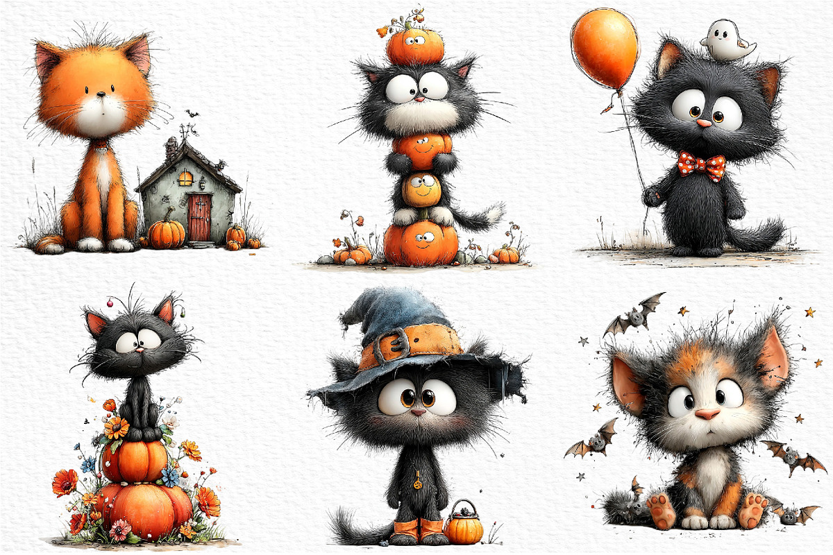 Whimsical Halloween Cat Clipart, an Animal Illustration by Craft Nest (Photo 5 of 6)