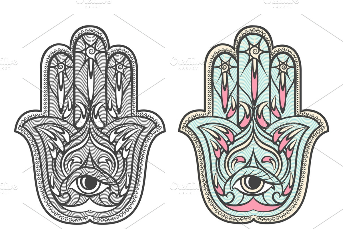 Hamsa, Fatima hand amulet, an Illustration by Microvector