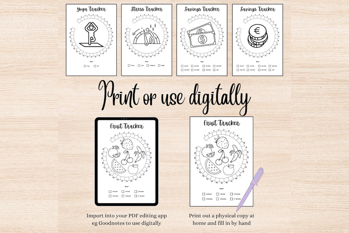 Monthly Habit Trackers BUJO Template, a Stationery Template by DigitalDoodlesToday (Photo 6 of 7)