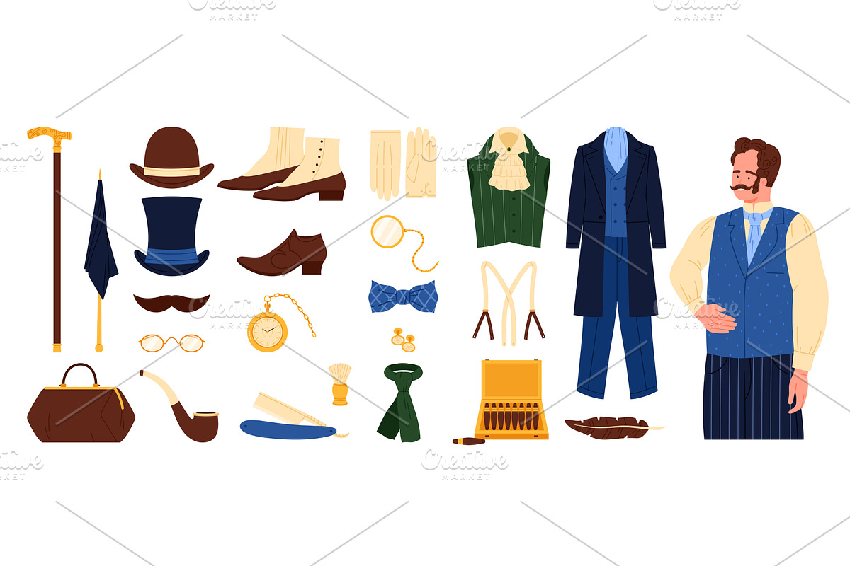 Victorian gentlemen fashion style of, an Illustration by Flashvector