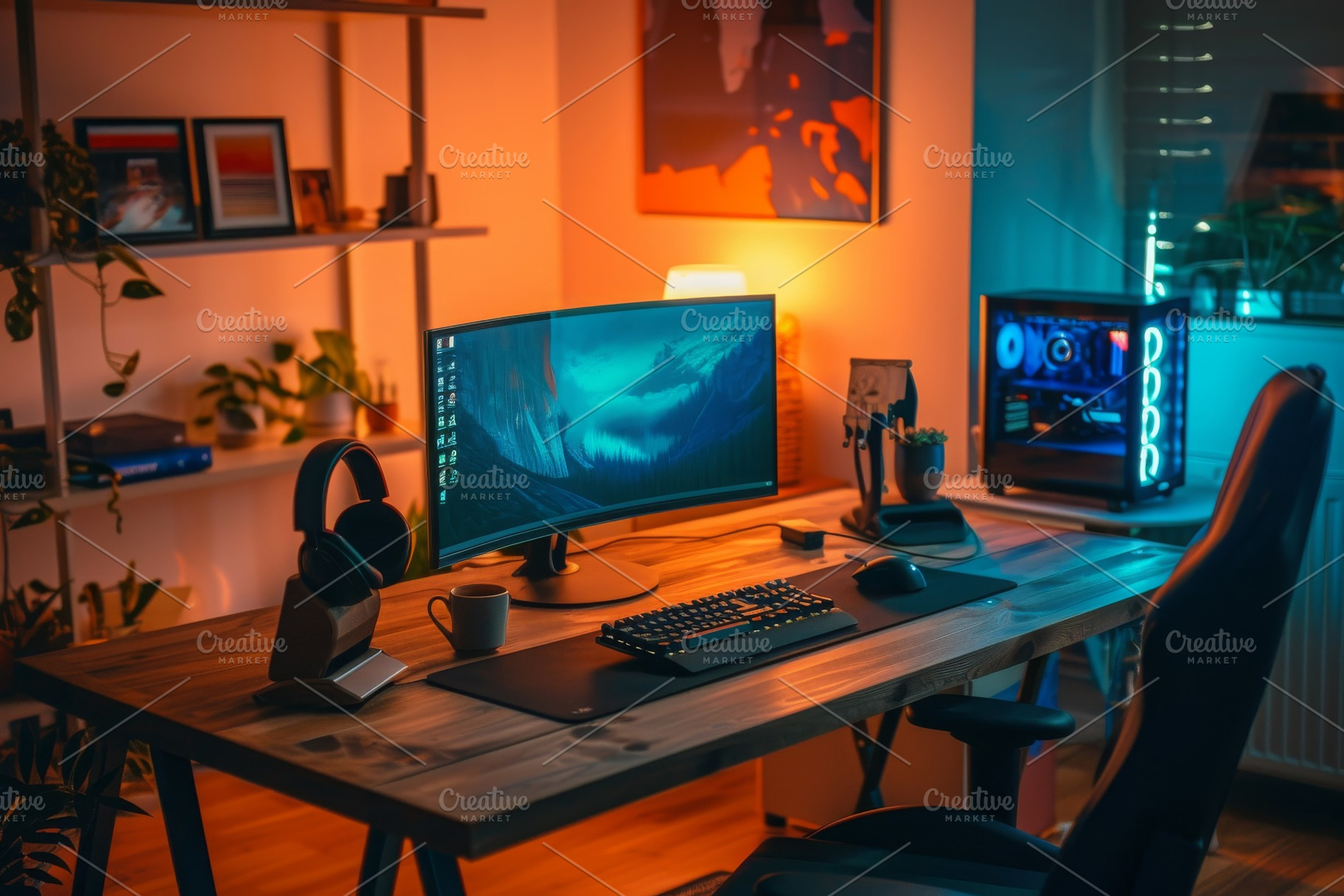 A computer desk featuring a monitor,, a Photo by Iftikhar Alam
