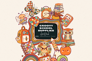RETRO GROOVY BACK TO SCHOOL CLIPART, an Object Illustration by Daring Digies