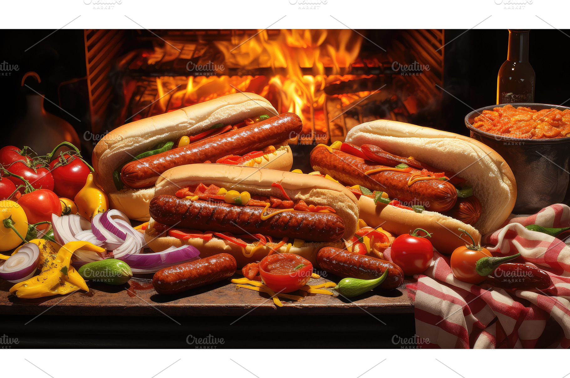 juicy hot dogs and burgers ai, a Food & Drink Photo by pikepicture