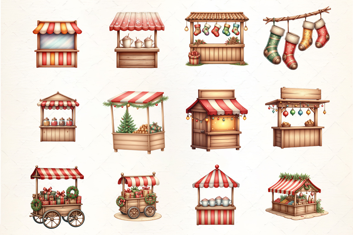 Festive Christmas Market Clipar, an Illustration by CrexoraLab (Photo 2 of 5)
