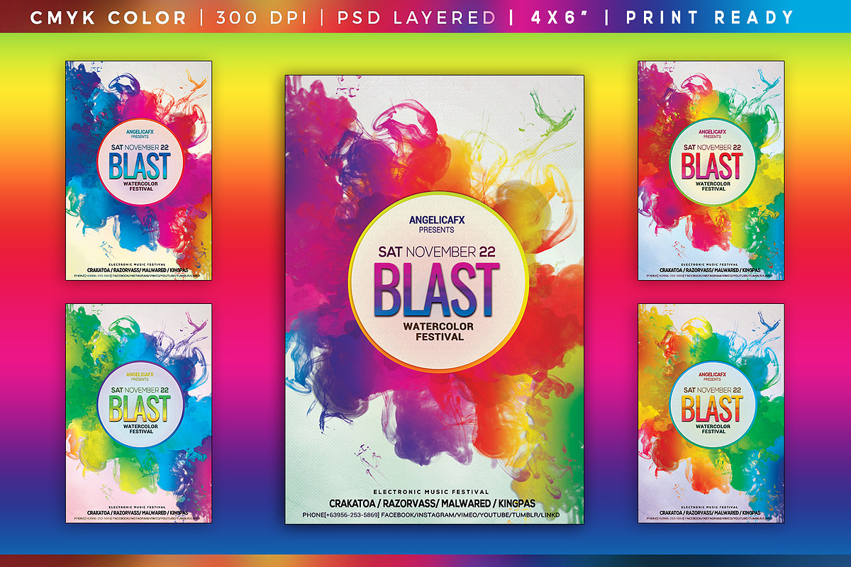 Blast Water Color Festival Flyer, a Flyer Template by angelicafx