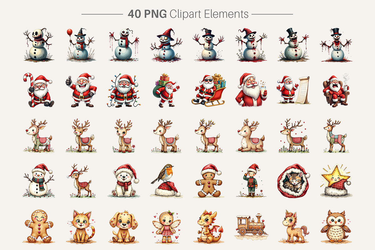 Whimsical Holiday Watercolor Clipart, an Illustration by Artnoy (Photo 2 of 8)