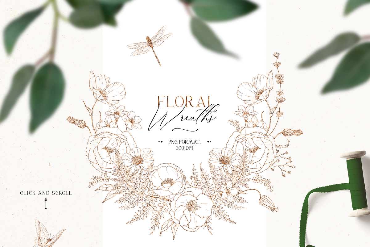 Flower field - line art floral set, a Decorative Illustration by Pamyatka Shop (Photo 2 of 11)