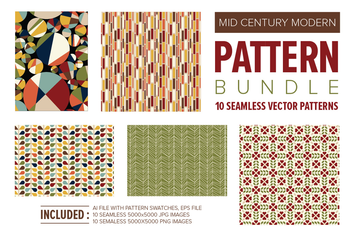 MID CENTURY MODERN Pattern Bundle, a Pattern Graphic by Anugraha Design (Photo 2 of 6)