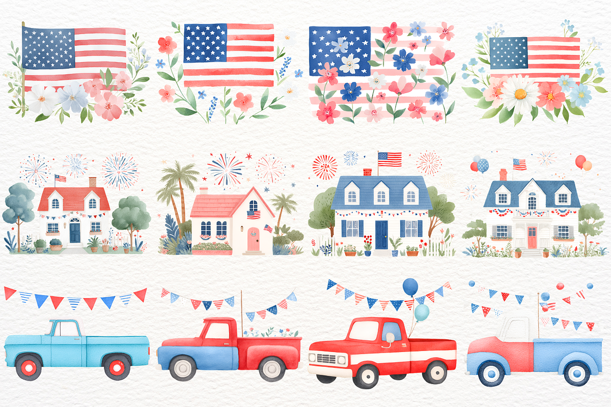 4th of July Clipart Nursery Kids PNG, a Seasonal Illustration by SugarCloudStudioArt (Photo 2 of 8)