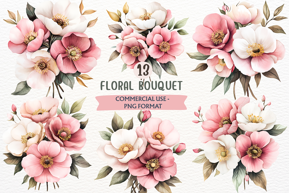 Watercolor Floral Bouquet Clipart, a Decorative Illustration by SugarCloudStudioArt (Photo 1 of 3)