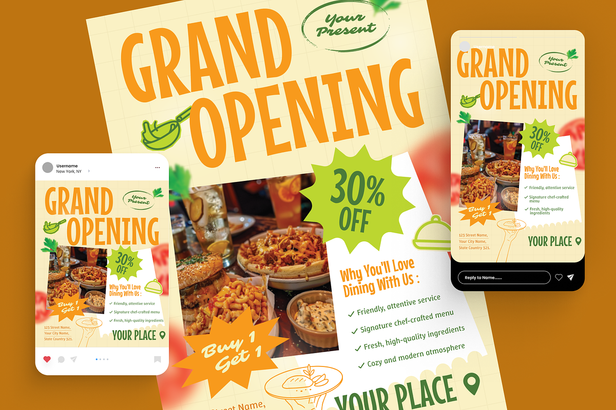 Restaurant Grand Opening Flyer Set, a Flyer Template by Annora Studio (Photo 2 of 6)