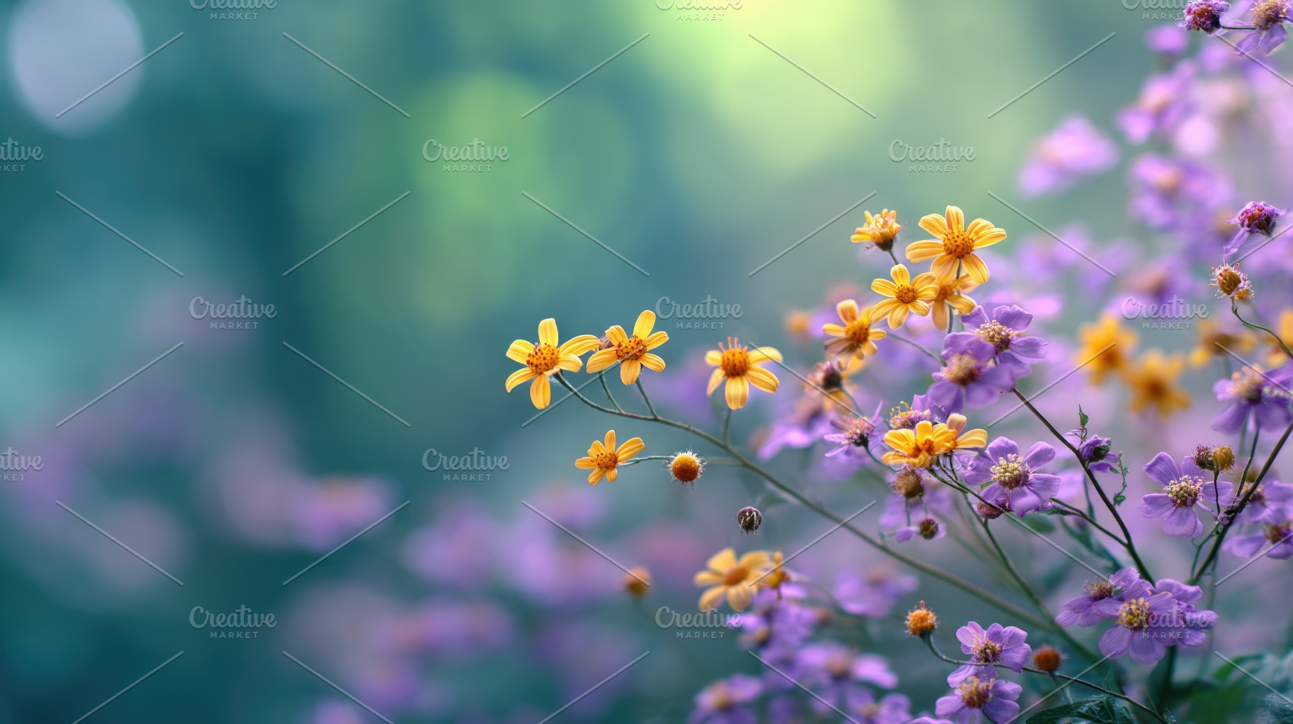 Purple and Yellow Wildflowers with Soft Bokeh Spring Background, a Nature Photo by José Manuel Gelpi