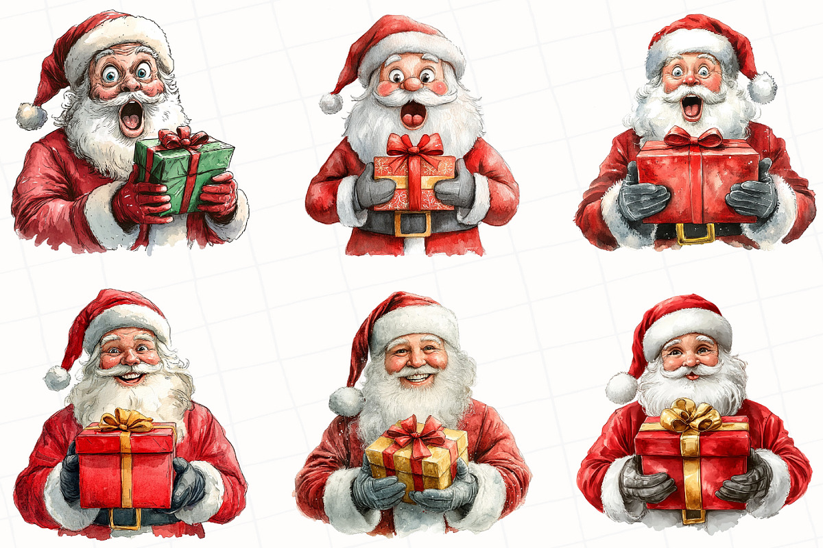 Funny Santa Watercolor Clipart, an Illustration by OK Design (Photo 2 of 5)