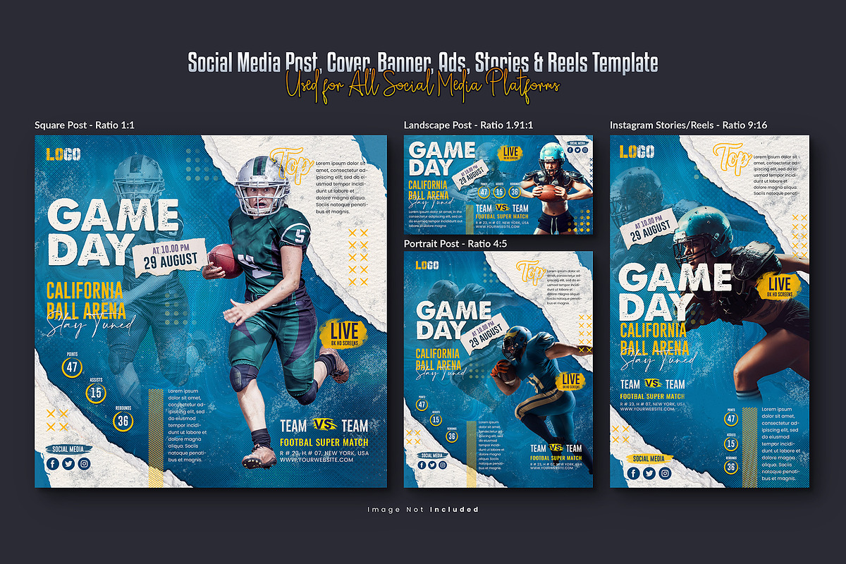 American Football Sport Social Media, a Social Media Template by Creative_View (Photo 3 of 8)