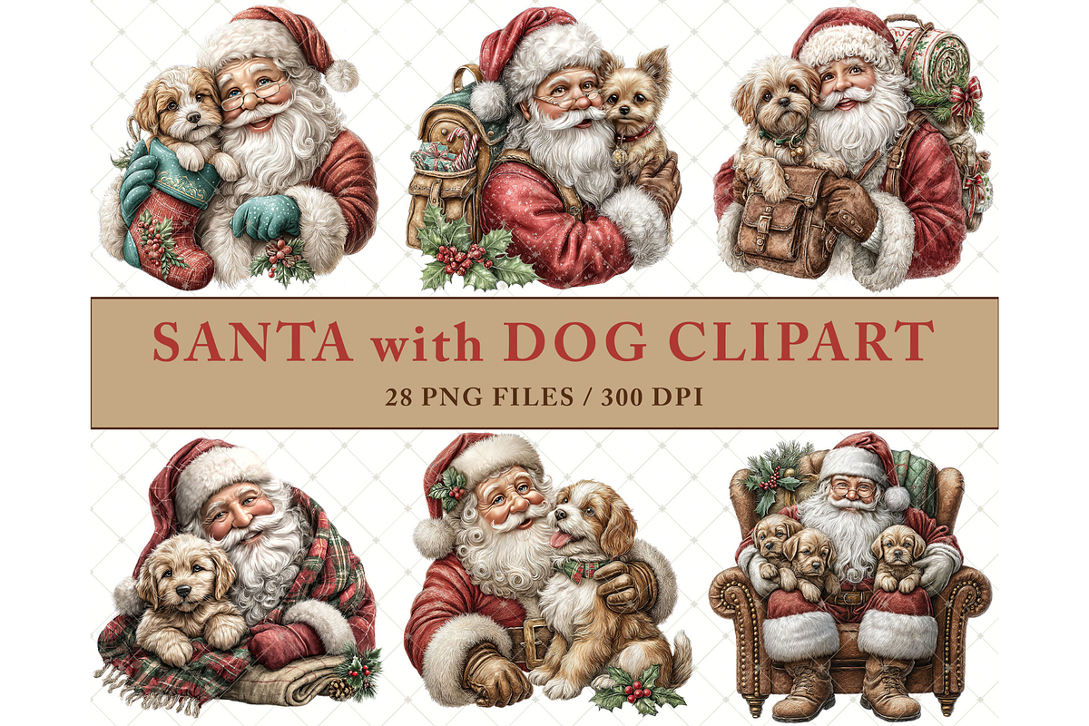 Santa With Dog Clipart PNG, a Seasonal Illustration by Memories By Lea (Photo 5 of 19)