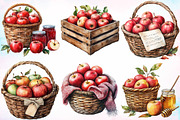 Watercolor Autumn Apple Basket PNG, a Seasonal Illustration by Canvas Craft (Thumbnail 3 of 6)