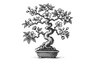 Blossoming Bonsai Cherry Tree in Pot, an Object Illustration by AlexArt