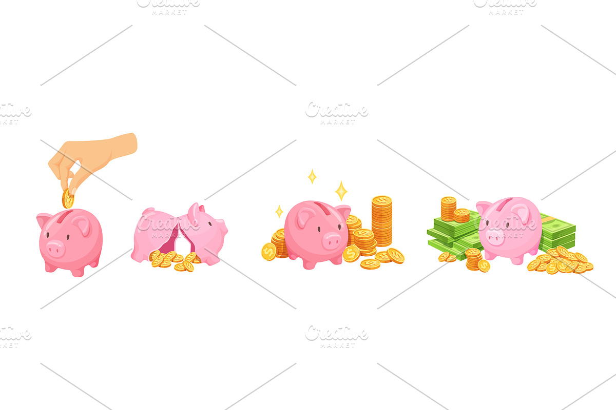 Piggy bank savings. Cartoon piglet, a Finance Illustration by Stock-Smart-Start