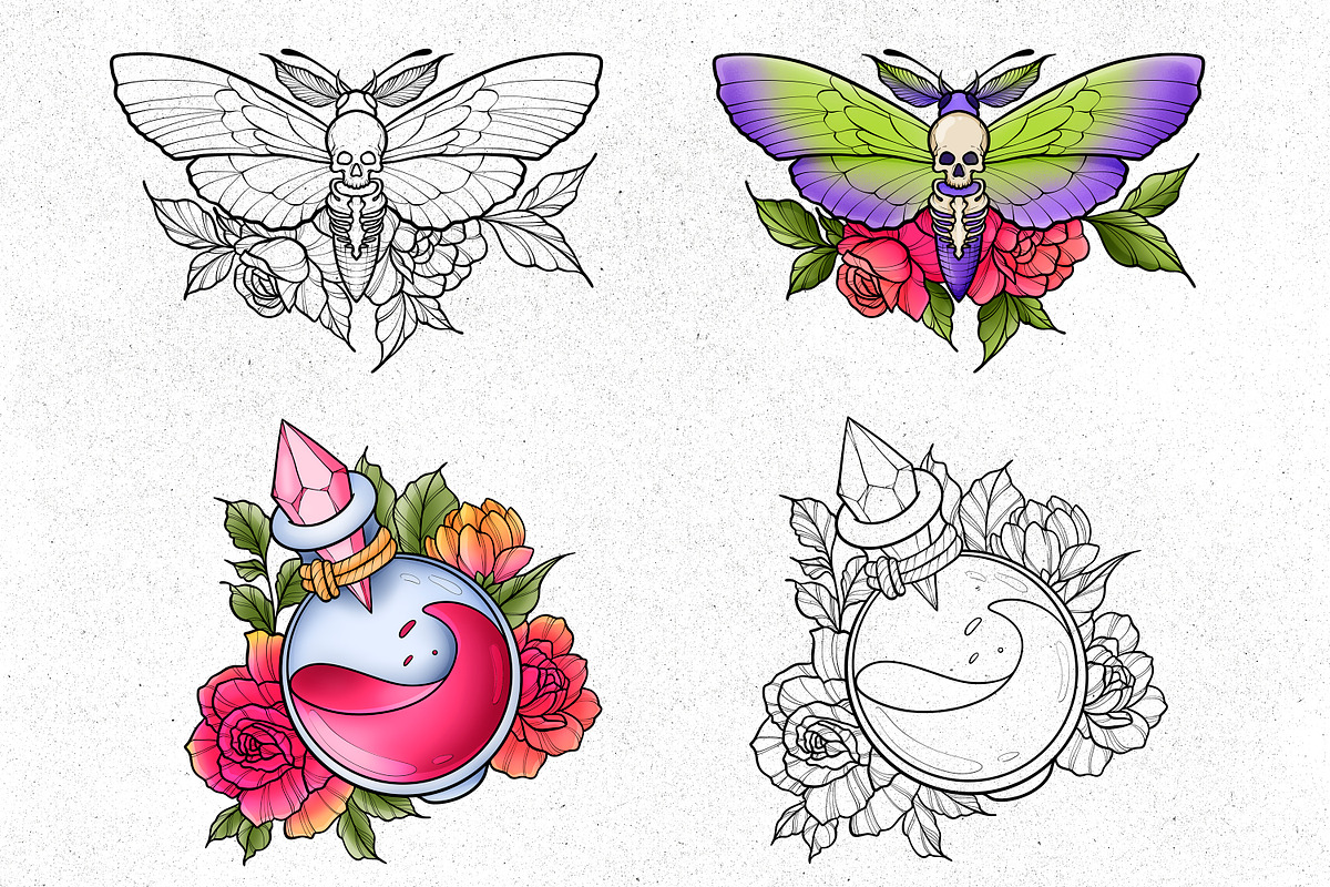 50 Witchy Tattoo Procreate Stamps, a Brush Add-On by SecondOfJuly (Photo 3 of 6)